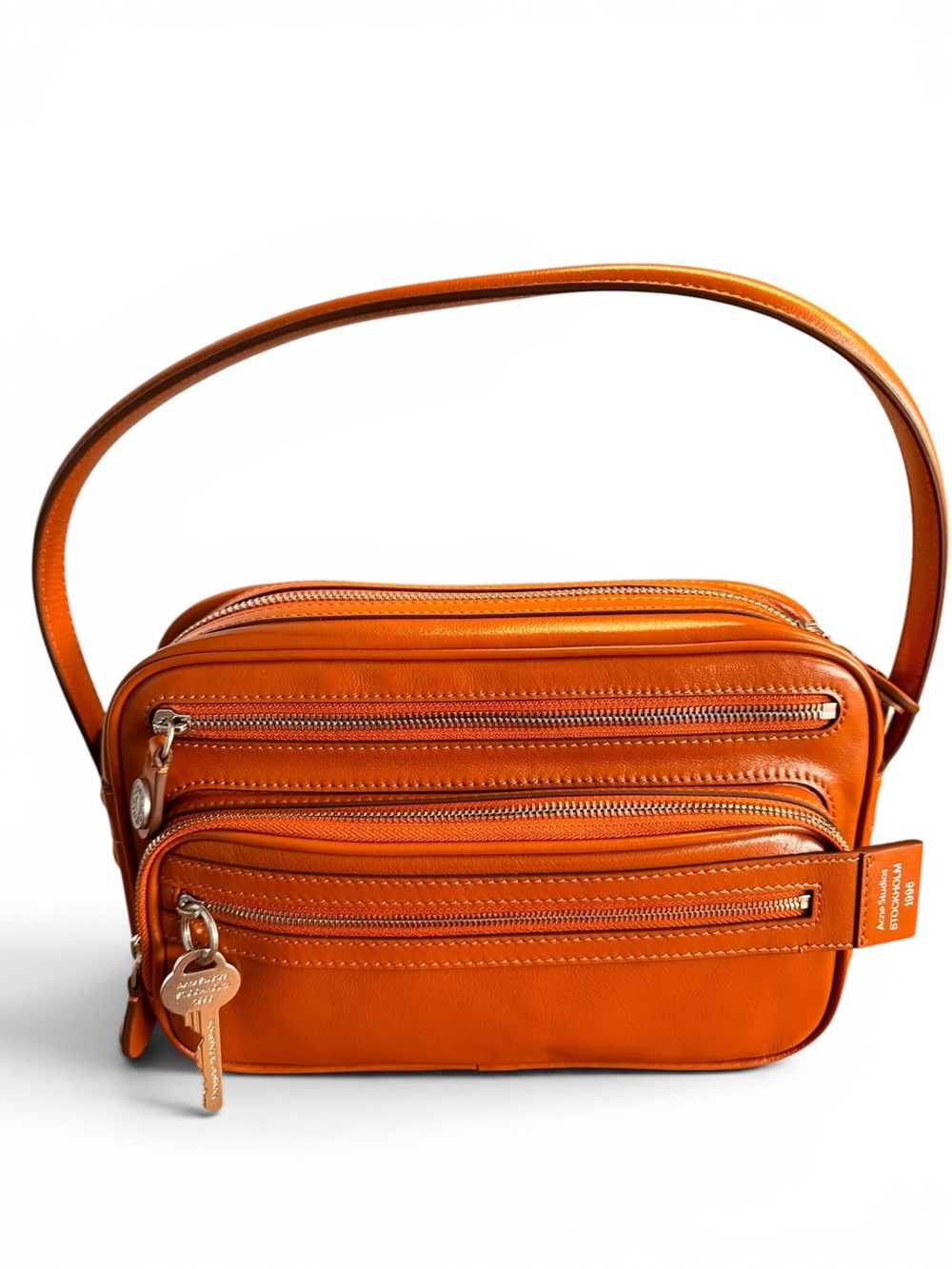 Small Acne Studios Camero Party Multi-Zip Leather Shoulder Bag Orange Rare